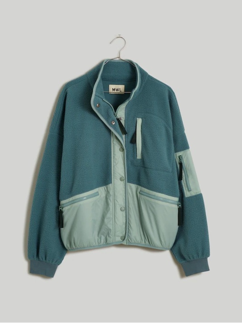 Madewell MWL (Re)sourced Sherpa Fleece Snap Front Jacket small Green cozy zip